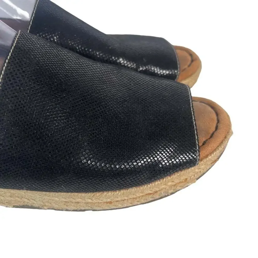 Naturalizer Black Espadrille Comfort Wedge Peep Toe Sandals Womens 9.5